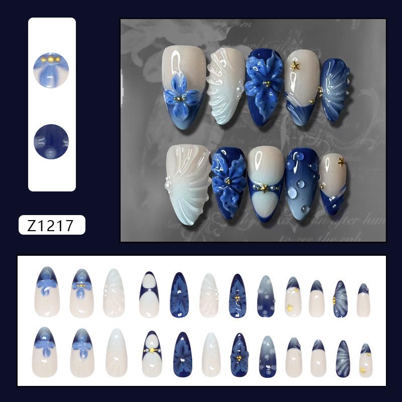 

Three-dimensional retro blue lily bubble stripe pearl temperament European and American ins style removable wearable armor 24 pieces