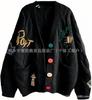 Damen Lockere Passform Bunter Knopf Strickjacke Langarm Buchstabenmuster Lässiger Mantel