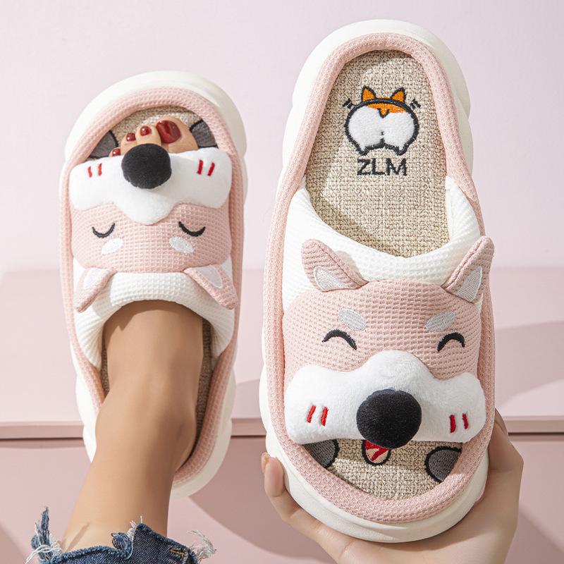 Fashion Cute Cartoon Slippers Women Men Spring Summer Shoes Breathable Cotton Linen Indoor Home Slides Couples House Floor Slipper