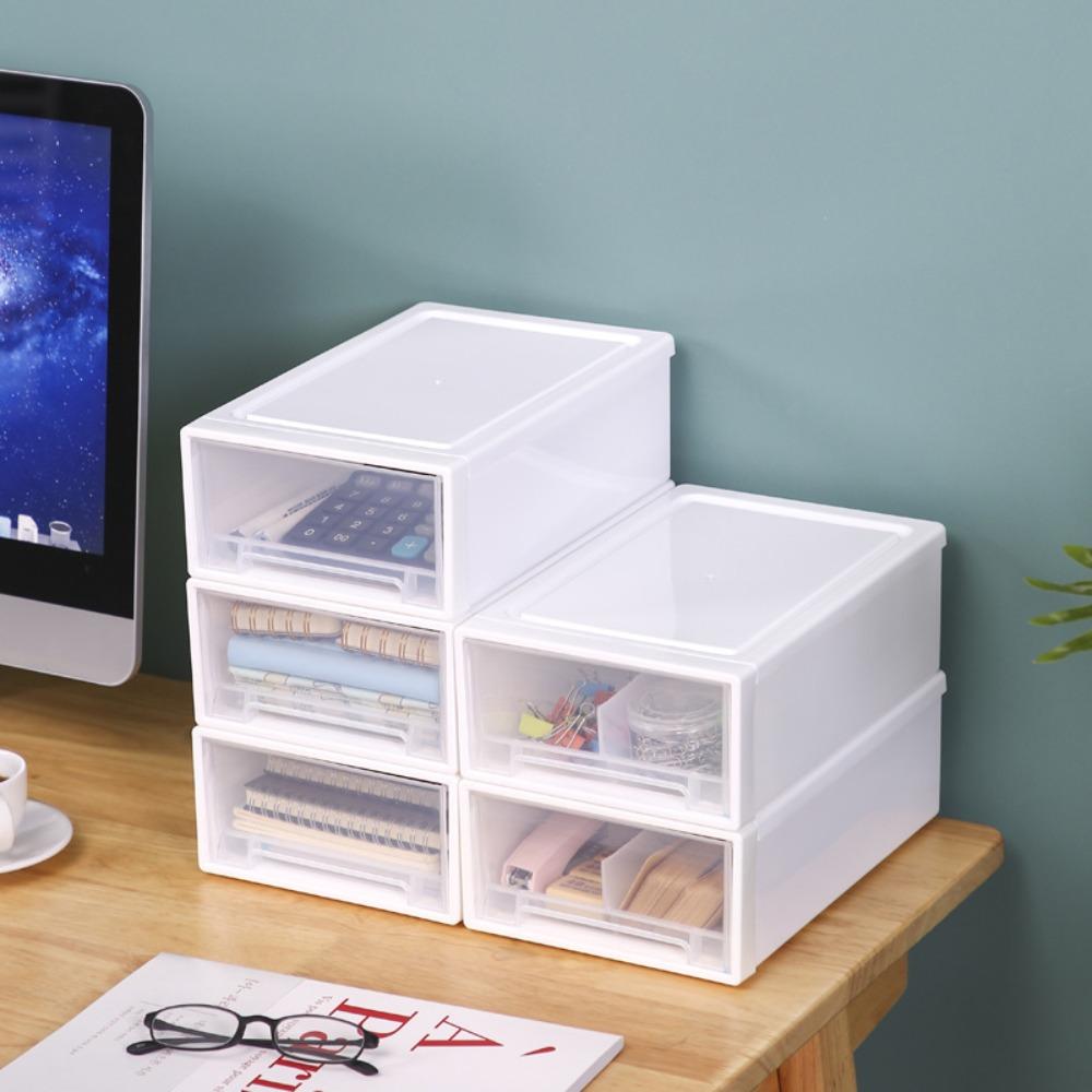 Clear Desktop Storage Box Plastic Makeup Jewelry Case Simple Stationery Table Organizer  Office