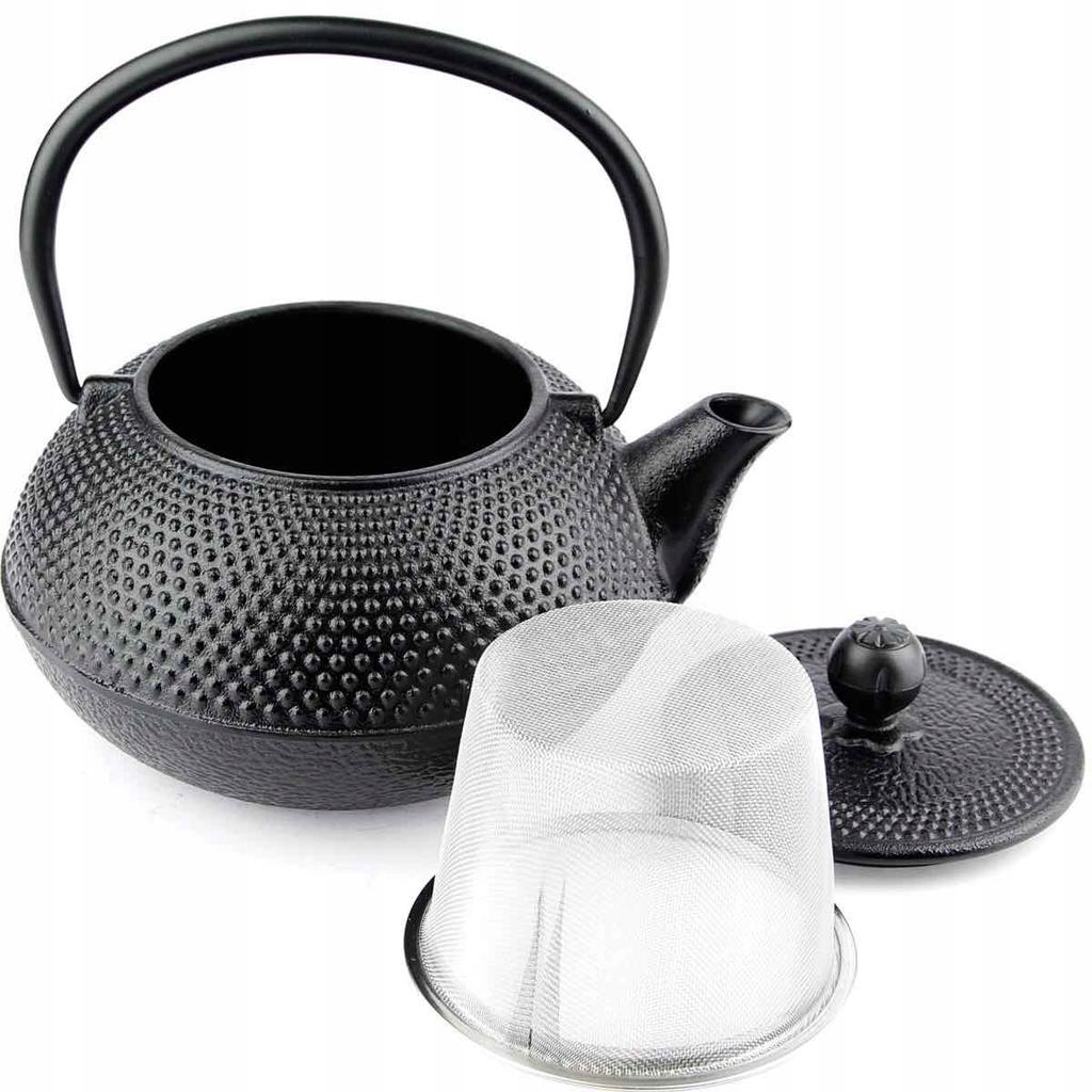 CAST IRON KETTLE 0.8L TEA POT WITH TEA INFILTER + 4x CUPS WARMER
