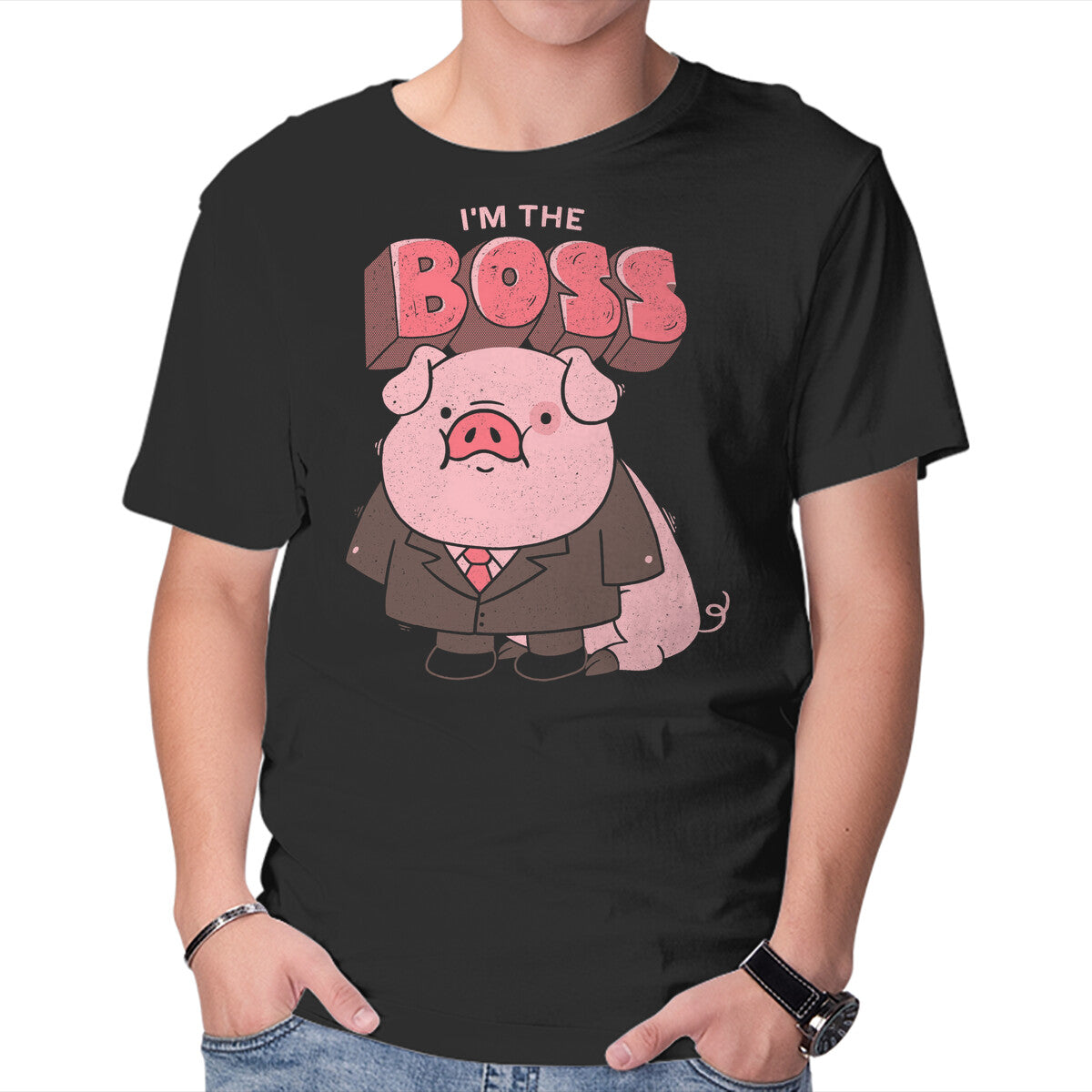 Unisex Crew Neck T-Shirt Pig Boss Graphic Short Sleeve Casual Tee XXXXL