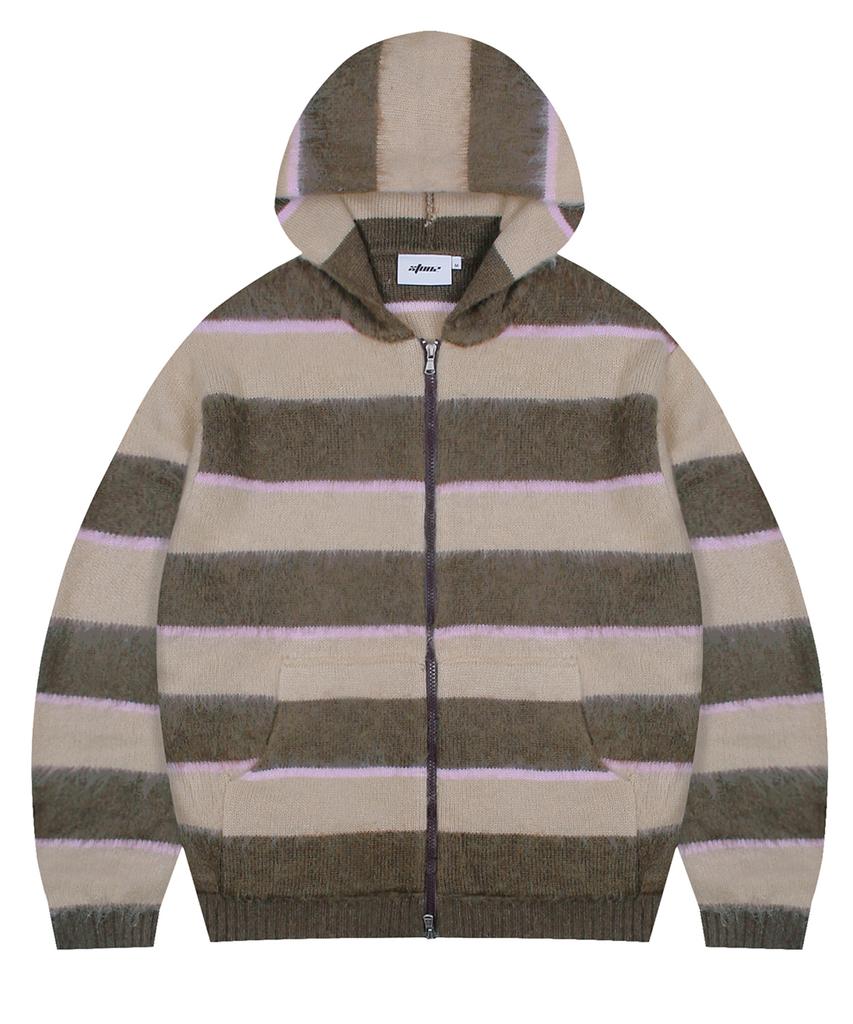Xtonz Xtk108 Trist Stripe Mohair Knit Zip-Up Hoodie (Brown)