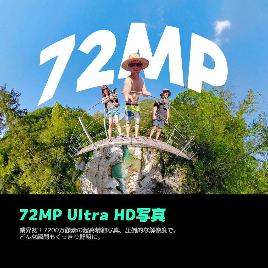 AKASO 360 Action Camera with 64GB SD Card 72MP New 48MP Level Super Smooth AI Invisible Selfie Stick Long Recording Time - 5.7K 360° Video, 360°