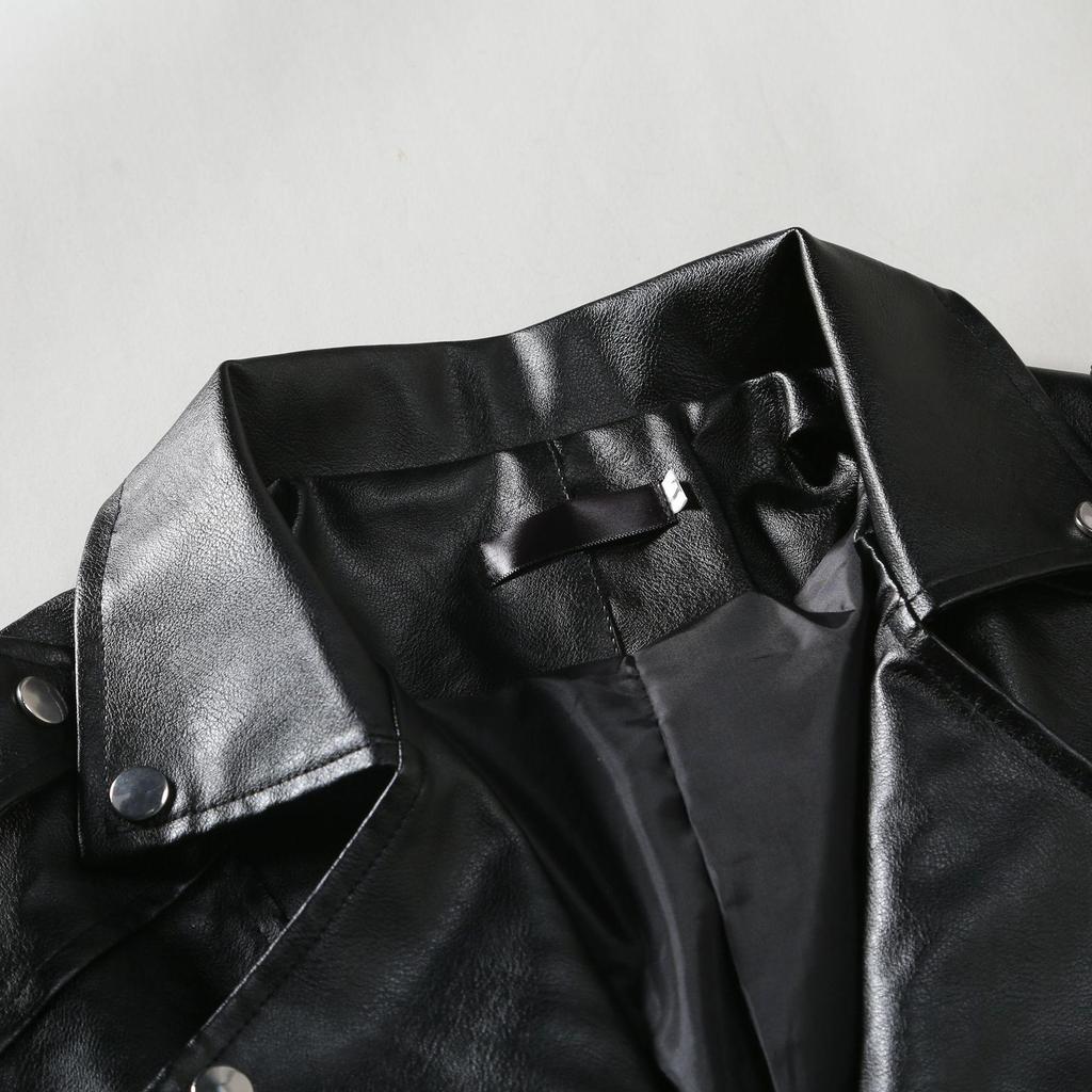 Erkek İnce Kesim Asimetrik Fermuarlı Deri Ceket - İngiliz Moda Motosiklet Stili