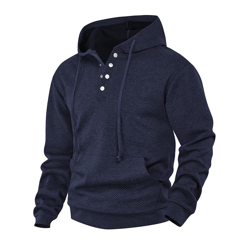 Men Henley Neck Hoodie Diamond Pattern Knit Pullover Casual Long Sleeve Sweatshirt S темно-синий