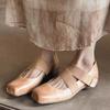 Square head retro Mary Jane single shoes gentle word with flat temperament spring and autumn small leather shoes evening shoes
