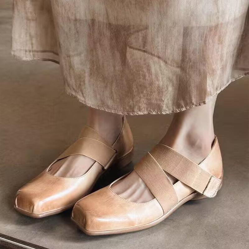 Square head retro Mary Jane single shoes gentle word with flat temperament spring and autumn small leather shoes evening shoes
