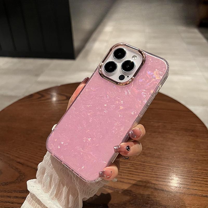 Glitter Powder Shell Pattern Suitable for IPhone17 Mobile Phone Case Apple 16promax High End Large Hole Anti Fall Protection Case