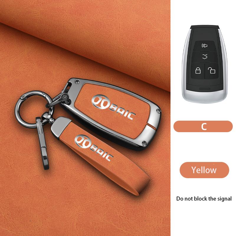 Zinc Alloy Genuine Leather Auto Key Fob Case Cover Keyring Bag Fit For Baic X7 Bj40 Senova D50 D70 X55 X65 Eu5 Eu7 Remote Protector Key Ring Mount