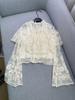 Off-White Romantic Retro Lace Flower Embroidered Mesh Shawl Top