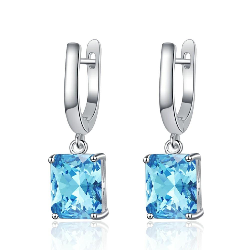 2026 Romantic Fashion Rectangular Zircon Personalized Square Ear Buckle Blue Earrings