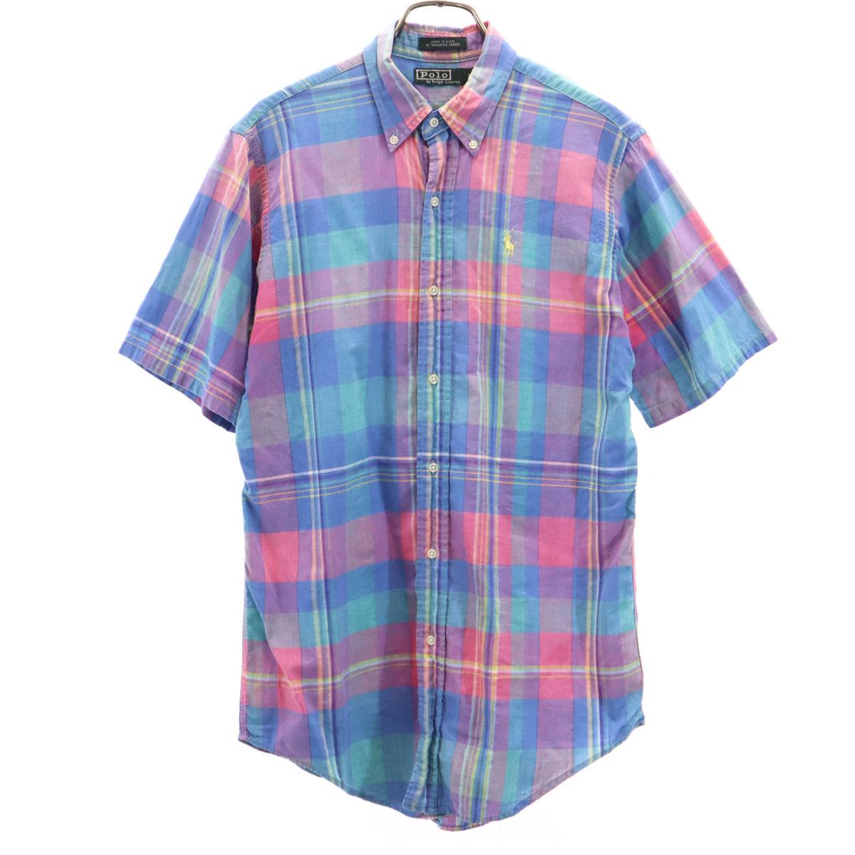 

Поло от Ralph Lauren 80-х годов, винтажный зеленый ярлык, сделано в США, узор в клетку мадрас, рубашка с коротким рукавом на пуговицах, детская, б/у