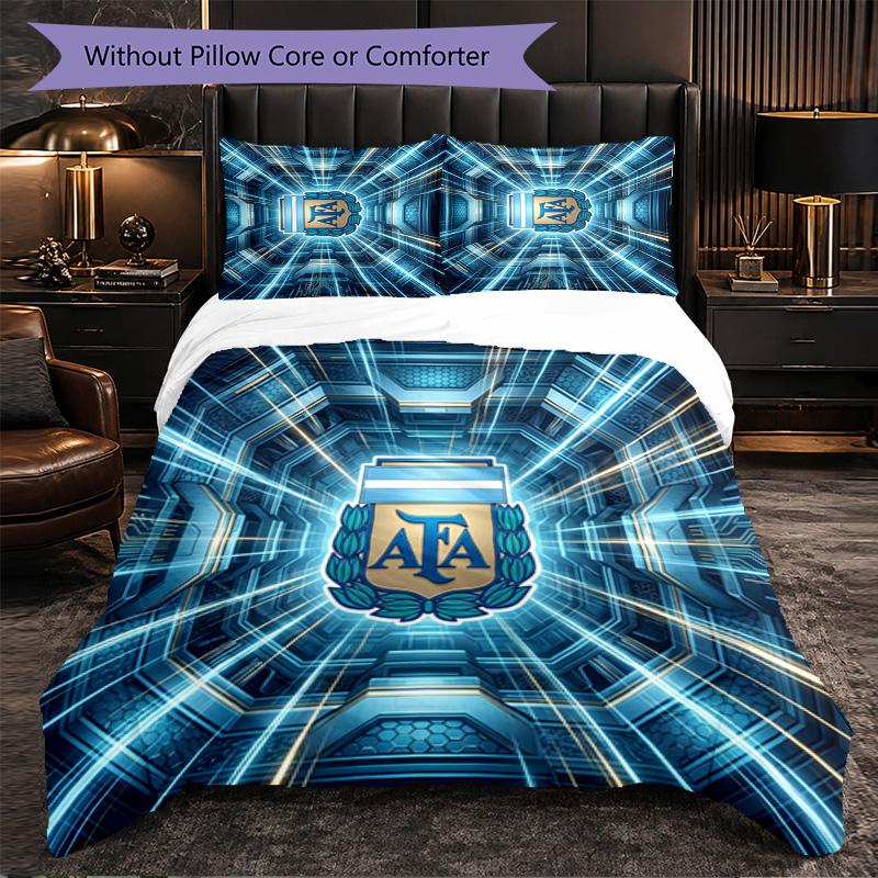 Argentina Football Pattern 3 Pieces Bedding Set Soft Microfiber Duvet Cover with Pillow Cases for Bedroom