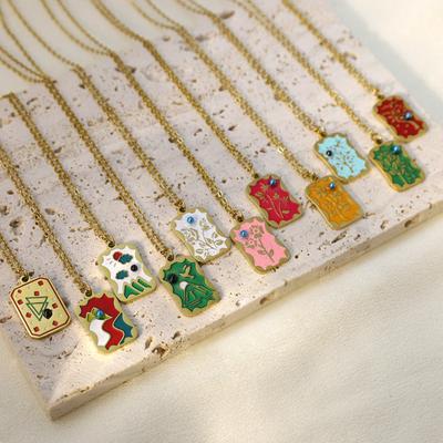 Enamel Dripping Tarot Pendant Pendant Diy Jewelry Necklace Stainless Steel Vacuum Gold-Plated Tag
