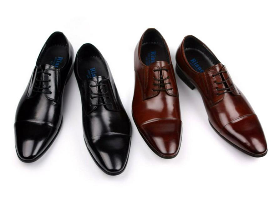 Men's Formal Leather Lace-up Shoes, Pointed, Breathable, for Business and Weddings.