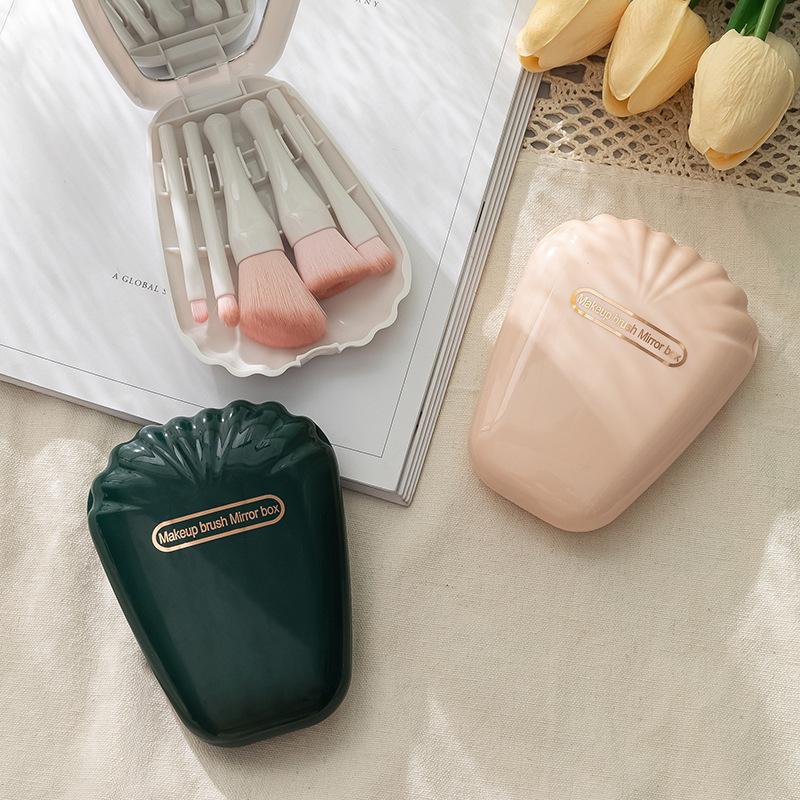 Portable 5-Piece Shell Makeup Brush Set with Mini Mirror