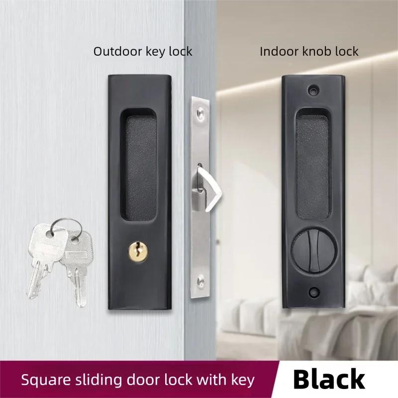 Black Sliding Door Lock with Key Durable Security for Indoor Use - Balcony Kitchen Bathroom Mobile Hook Handle чёрный
