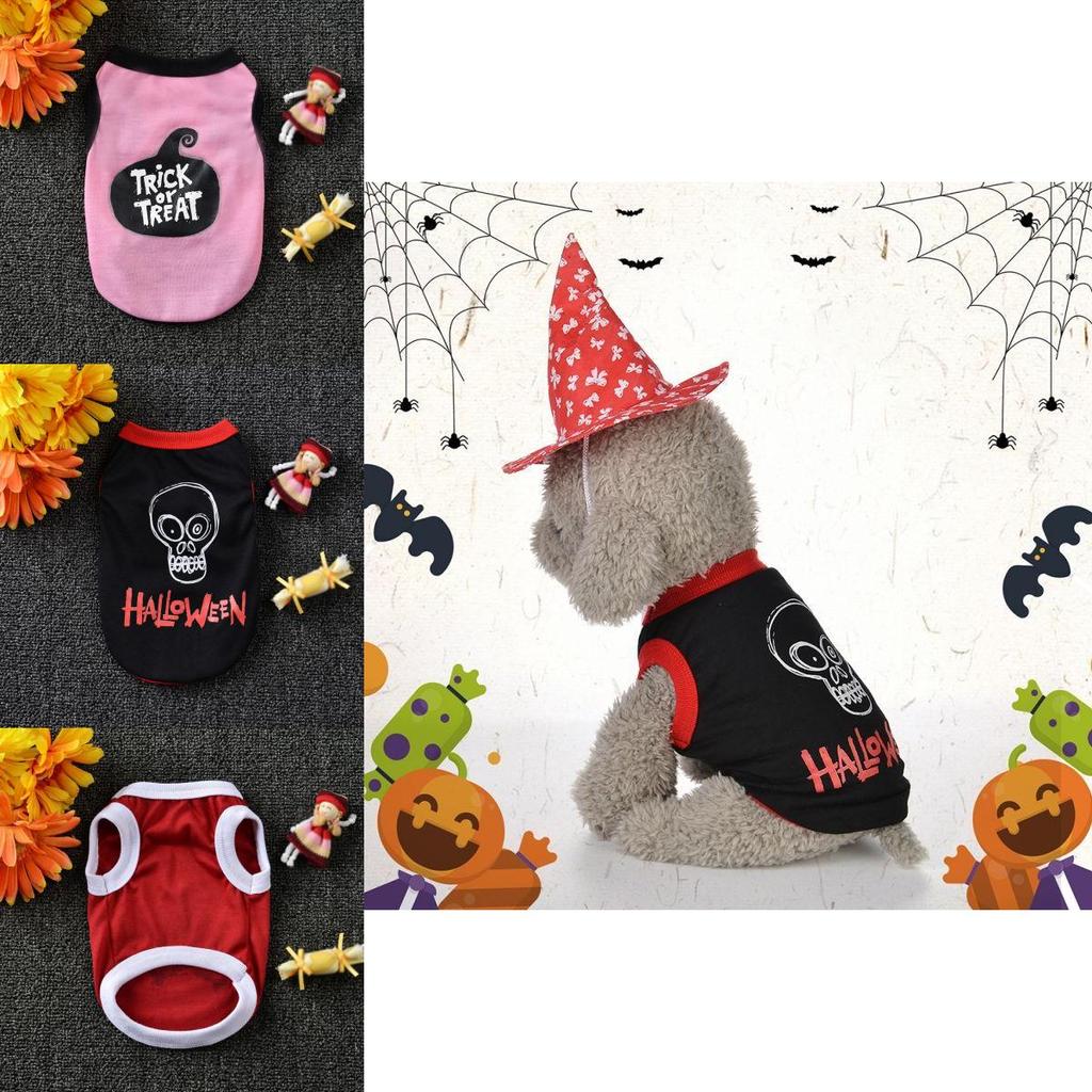 Pet Dog Halloween Skull Printed Cotton Vest Shirt Stylish Puppy Cat Clothes Apparel