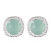 Mint Green Chalcedony Square Stud Earrings with Diamond Border, Cat's Eye, Translucent Jade - Elegant Commuting Jewelry