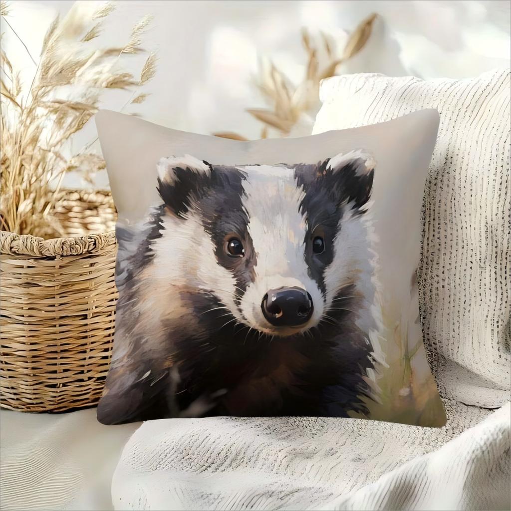 Federa per Cuscino Decorativa Ritratto di Tasso Carino Stampa Stile Pittura ad Olio Animale per Amanti della Fauna Selvatica Decorazione per la Casa