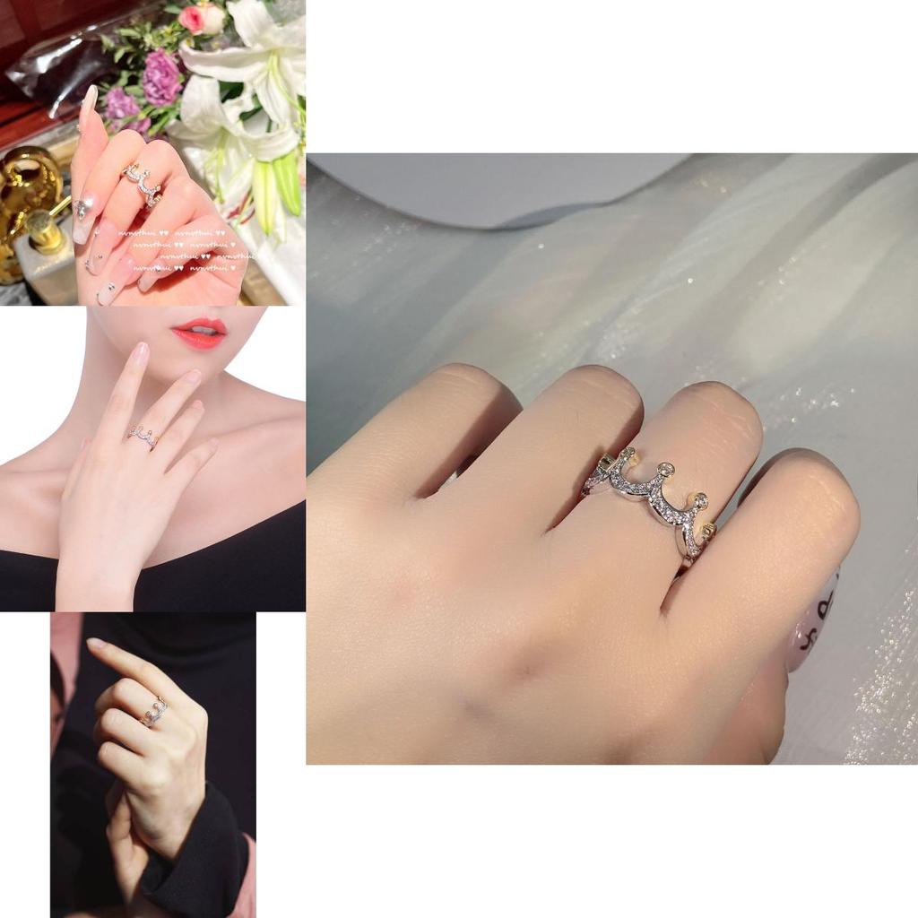 Bague pour femme au design élégant de couronne avec laiton durable et acier inoxydable de couleur argentée idéale pour les occasions spéciales et les cadeaux