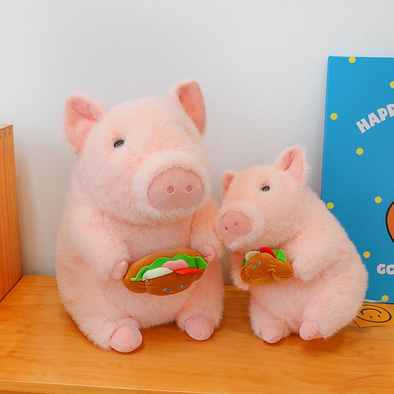 32cm Cartoon Burger Pig Plush Stuffed Pillow Cute Couple Creative Toy Children's Birthday Gift Doll Kawaii Sofa Decoration