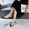 2025 summer new square head with rhinestone temperament French fine heel versatile comfortable high heel cool slippers