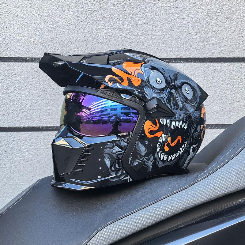 Orz Black Warrior Retro Motorcycle Helmet - Versatile Half/Full Helmet for Men & Women