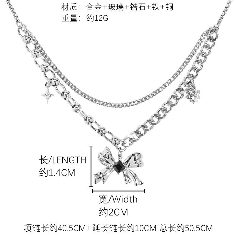 

Silver bow necklace versatile double-layer stacked collarbone chain cold wind exquisite necklace wholesale