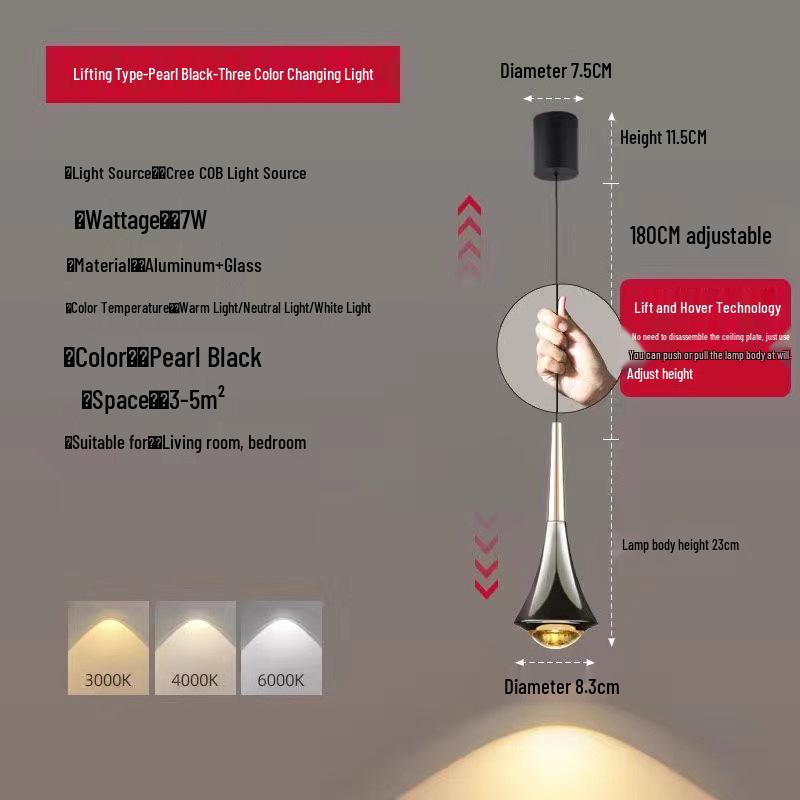 Modern Touch Switch Pendant Light for Bedroom, Living Room, or Study - Adjustable Headboard and Background Wall Lighting