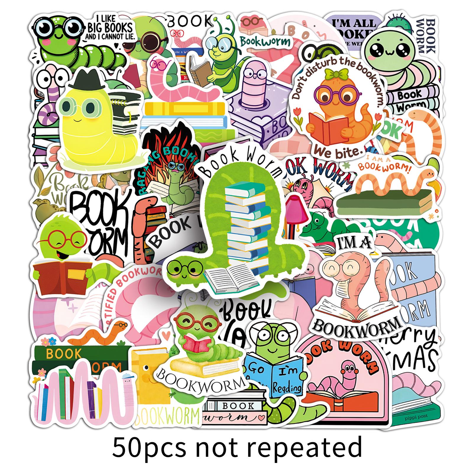 50 Sheets BookWorm Animal Sticker Book: Cute, Creative Stickers for Journals, Water Bottles, and Storage Boxes