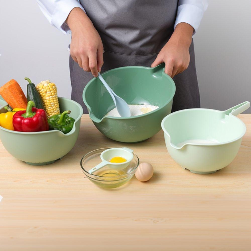 4PCS/Set Comfortable Grip Salad Bowls With Handle Flour Mixing Basin Drip Basin  Fruit