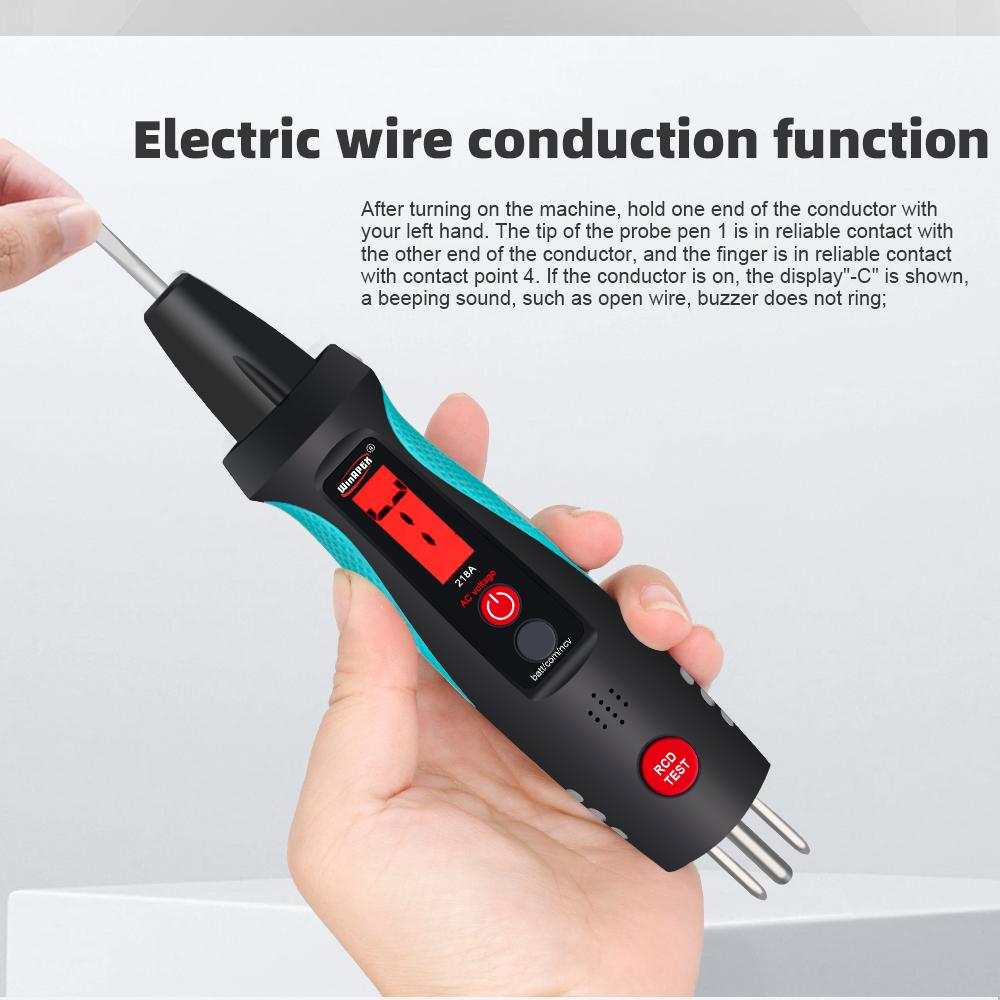 2-i-1 Socket Circuit Analyzer Intelligent Voltage Tester 12-300ACV Socket Tester 1,5V9V batteri