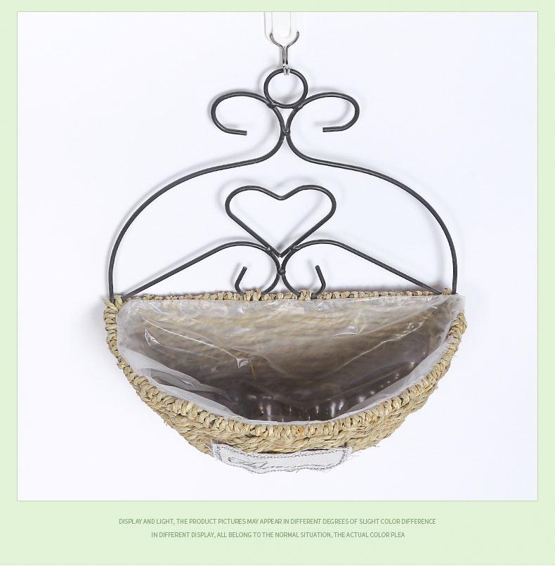 Pastoral Handmade Woven Straw Wall Hanging Flower Basket Decoration