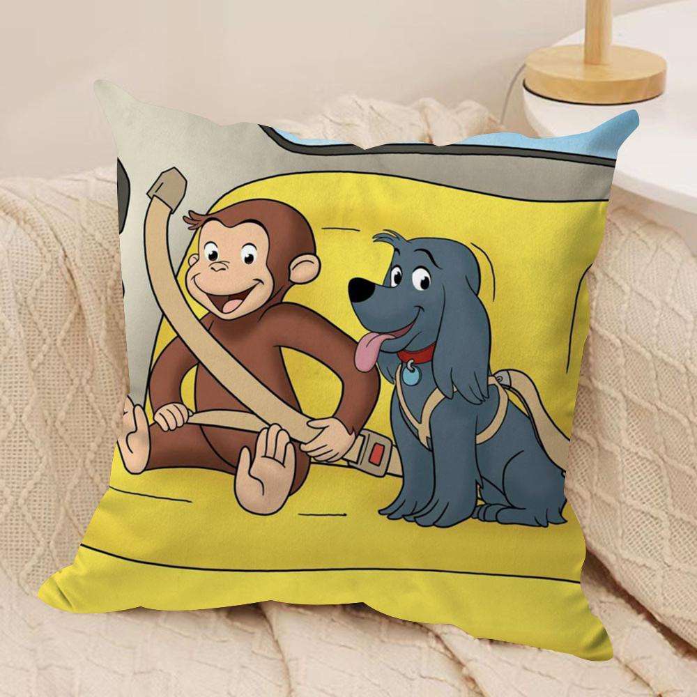 GeorgeThe Curious Monkey Cushion Cover Soft Plush Fabric DoubleSided Printed Sofa Cushion Cover for All Seasons Home Decor Gift
