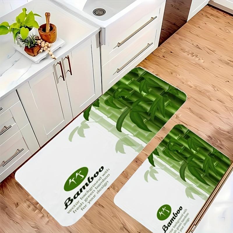 1PC Bamboo & Leaf Motif Kitchen Rug Non-Slip Door Mat Pop Design Bathroom Rug Bath Mat Carpet for Home Sink Laundry Decor