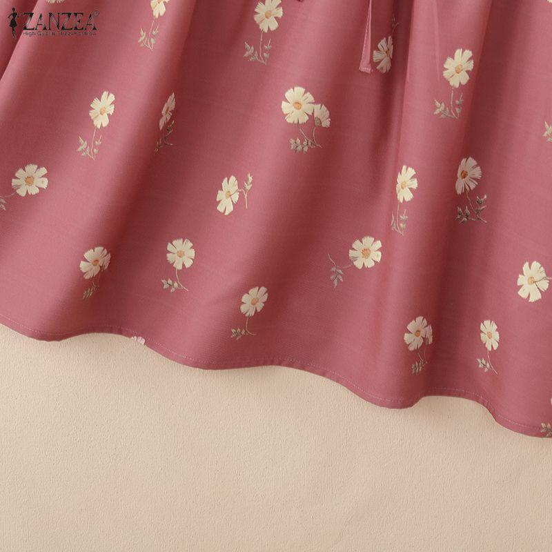 ZANZEA Women Casual Round Neck Floral Print Loose Long Sleeve Blouse