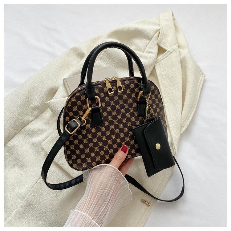 Luxury Shell Bag Fashion Women's Handbag Simple Style Shoulder Bag Plaid Print Crossbody Bag Shell Shape Wallet Card Bag