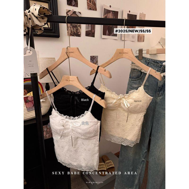 Kumikumi Pure Desire Style Lace Stitching Sexy Temperament Cami Women Summer Slim fit Slimming Versatile Top