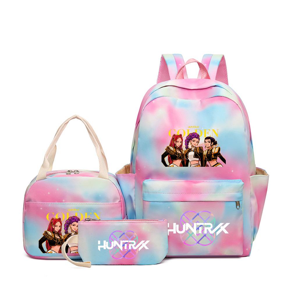 Demon Hunters Three-Piece Children'S School Bag Large Capacity 3D Digital Color Printing Kindergarten School Bag Meal Bag Pencil Bag