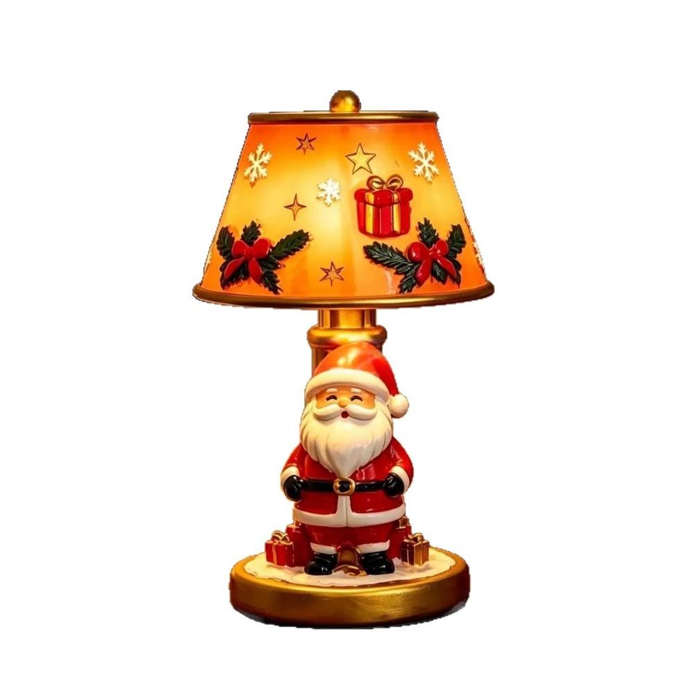 Premium Resin Christmas Resin Craft Light Hand-Painted Details Warm Soft LED Santa Reindeer Table Lamp Warm Light