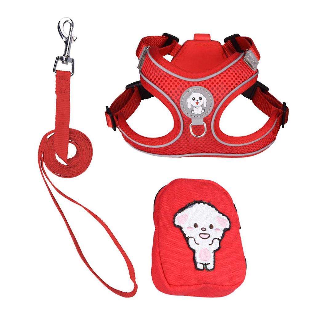 Dogs Harness and Leash Set Chest Strap Padded for Outdoor Red Small