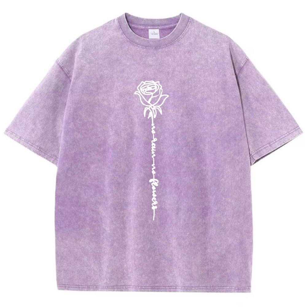 White Printed Roses Flower Print Man T Shirt Fitting Cotton T Shirts Leisure Casual T-Shirt Pleasure Street Short Sleeved