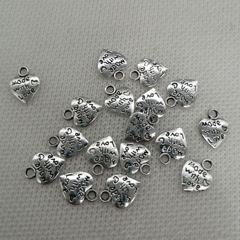 60pcs Heart Charm Made With Loves Pendant 12x10mm Tibetan Antique Silver Color Pendants Jewelry Making DIY Handmade Craft