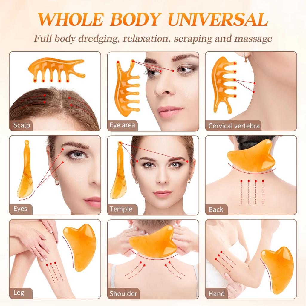 Resin Guasha Massage Board Body Meridian Scraping Scalp Massage Comb Head Eye Neck Face SPA Massager Acupuncture Massage Tools