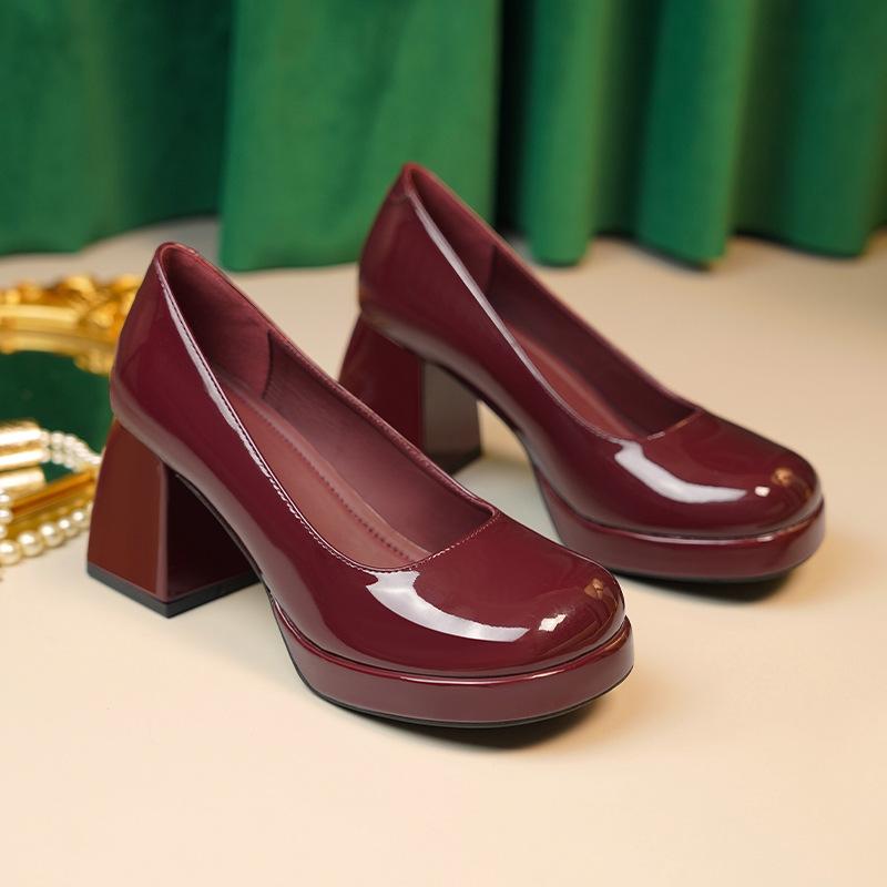 Work Shoes High Heels Waterproof Table Mary Jane Shoes Thick Heel Square Head Shallow Mouth Single Shoes Women