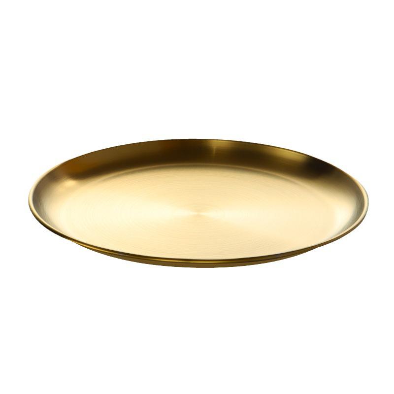 Korean Style 304 Stainless Steel Gold Round Plate for Fruit, Dinner, Vegetables, and BBQ
