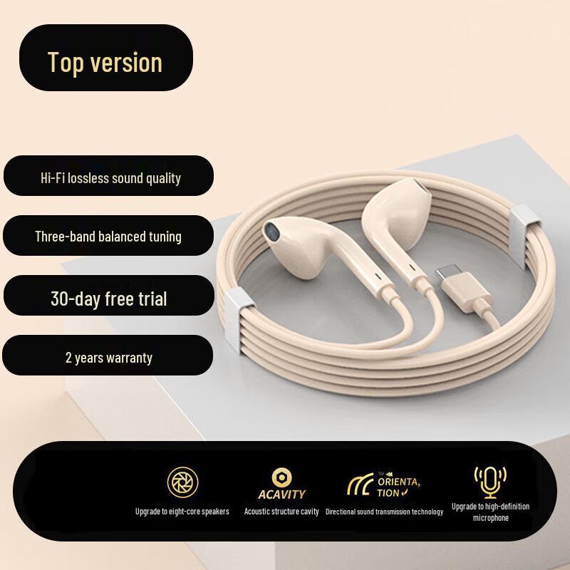 Second-Gen Semi-In-Ear Wired Earphones for Type-C/3.5mm, Ideal for Mobile, PC, Gaming, and K-Song