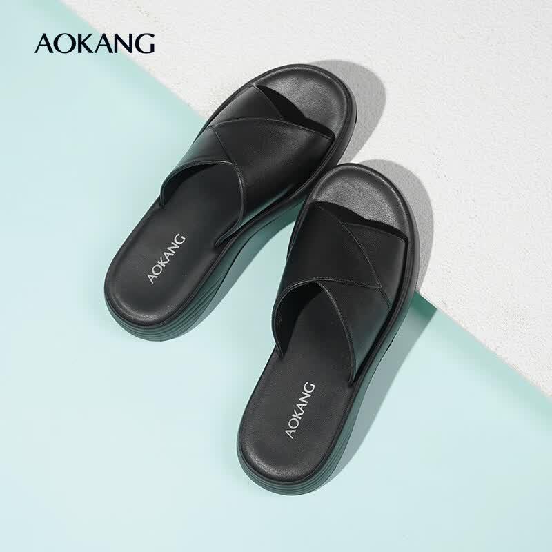 Aokang Women s Leather Casual Slider Sandals 36